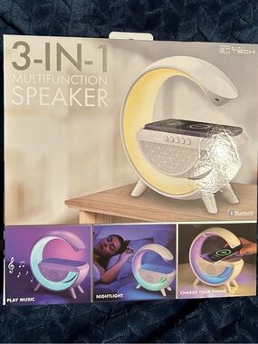 3-in-1 Multifunction Bluetooth Speaker with Nightlight - White/Yellow